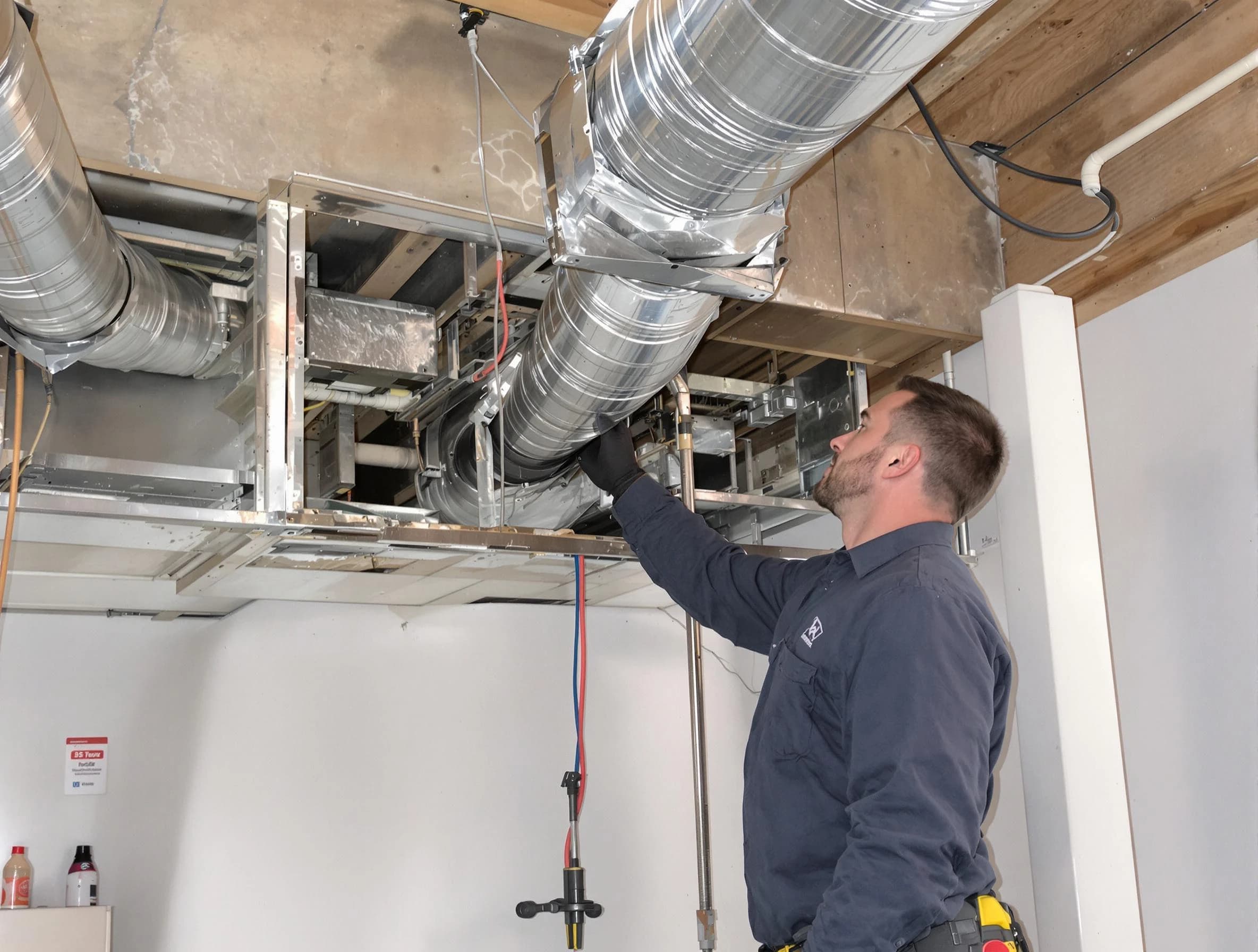 New Bedford Air Duct Cleaning technician performing professional air duct repair using specialized tools in New Bedford