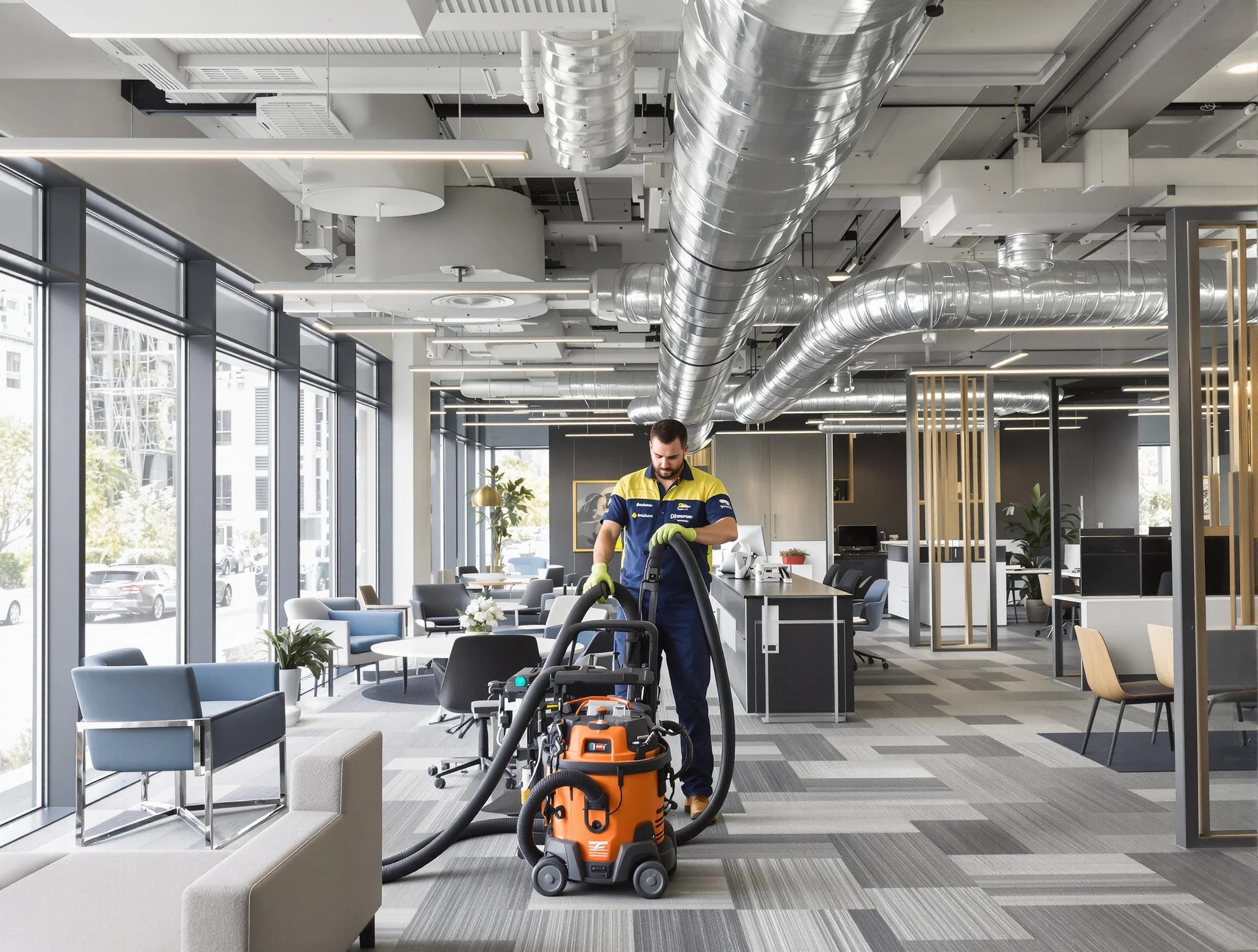 New Bedford Air Duct Cleaning team performing thorough commercial duct cleaning at a New Bedford business center