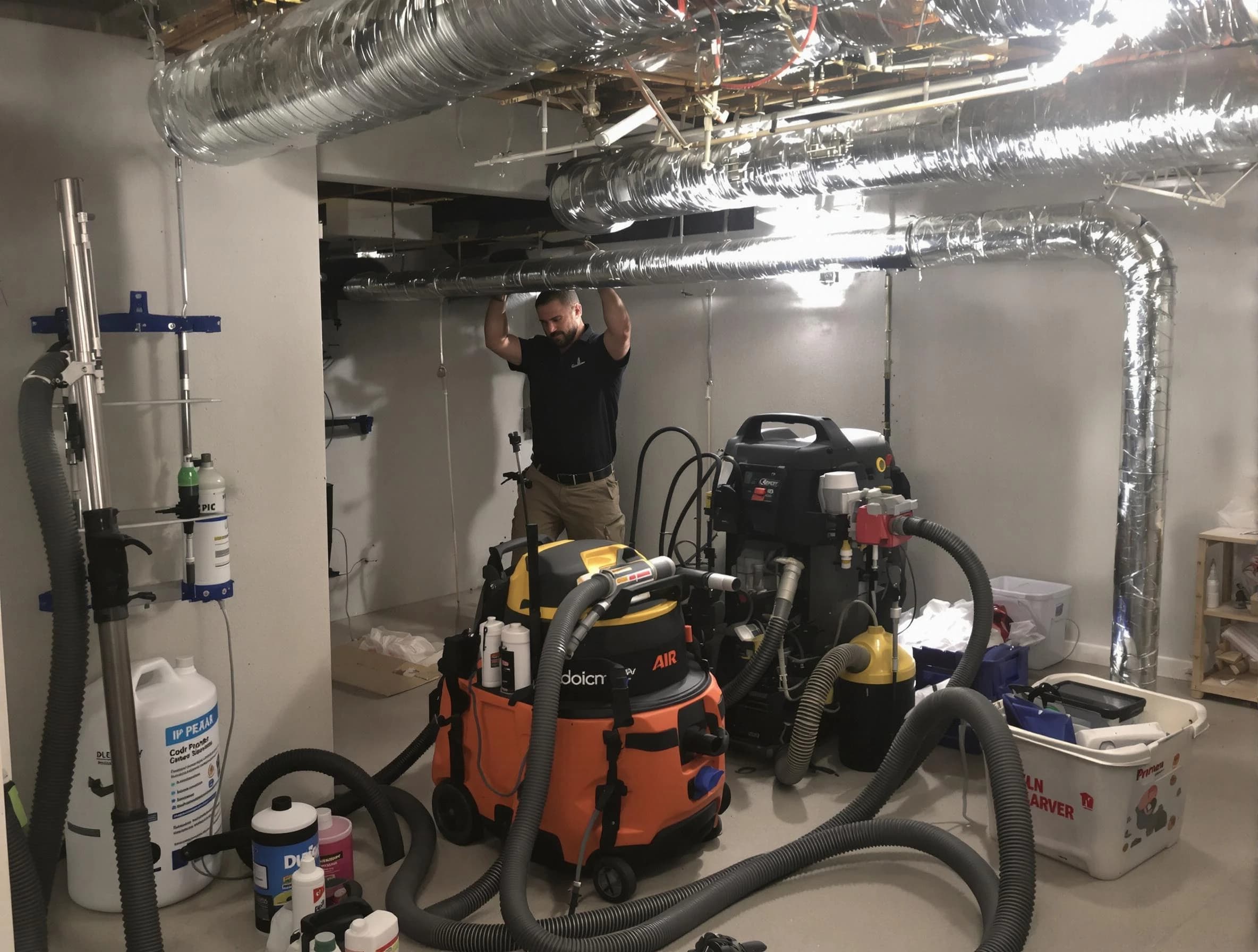 New Bedford Air Duct Cleaning specialist performing professional mold removal from air ducts using safety equipment in New Bedford